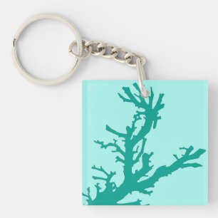 Coral branch - turquoise and aqua keychain