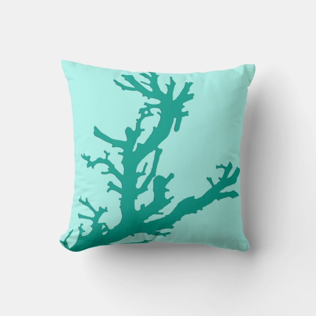 Coral branch - turquoise and aqua throw pillow (Front)