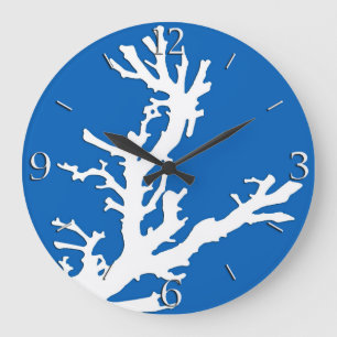 Coral branch - white on cobalt blue large clock