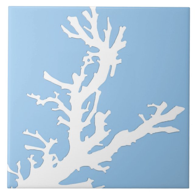 Coral branch - white on pale blue tile (Front)