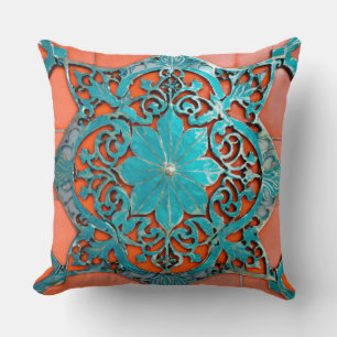 Coral Breeze: Art Nouveau Tiled Motif in Aluminum Throw Pillow