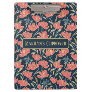 Coral Breeze Floral Personalized Clipboard