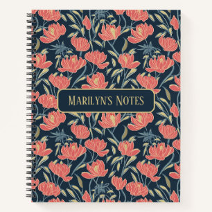 Coral Breeze Floral Personalized Notebook