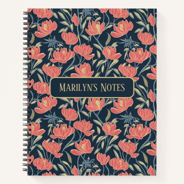 Coral Breeze Floral Personalized Notebook (Front)