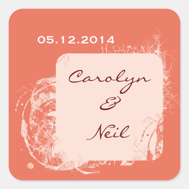 Coral Bride & Groom Square Stickers- Customize it Square Sticker (Front)