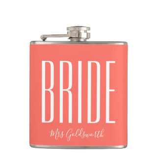 Coral Bride Personalized Name Hip Flask