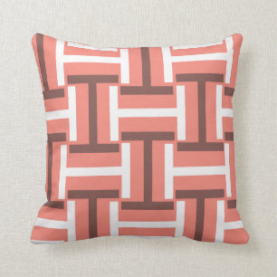 Coral,Brown and White T Weave Throw Pillow