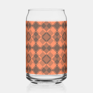 Coral Brown Checker Argyle Pattern Can Glass