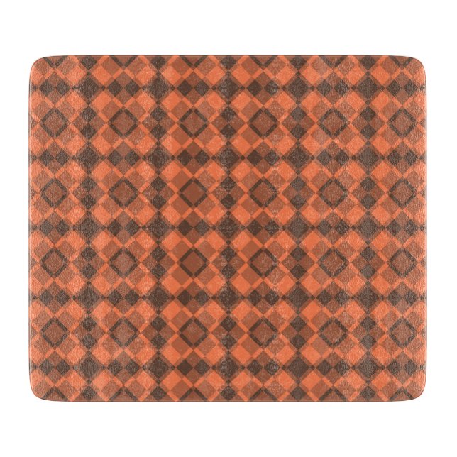Coral Brown Checker Argyle Pattern Cutting Board (Front)