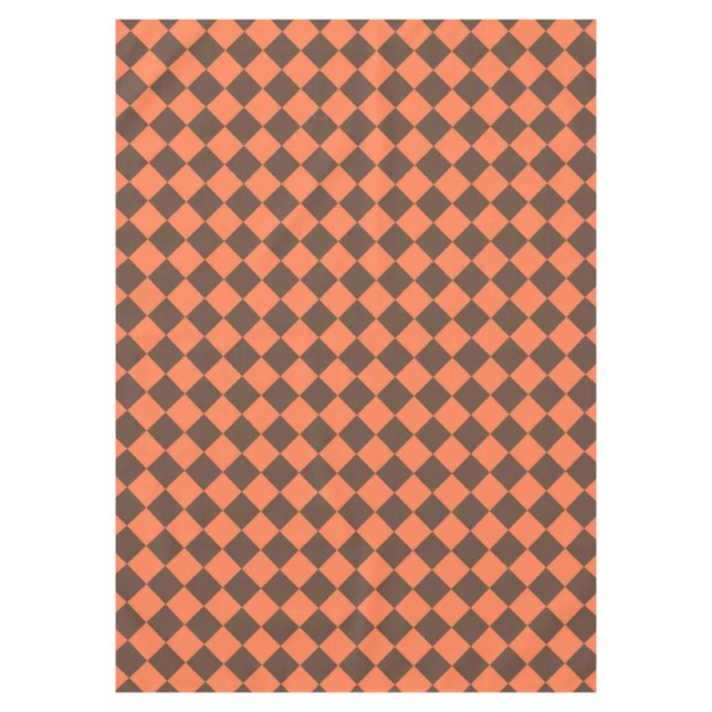 Coral Brown Checker Diamond Pattern Tablecloth (Front)