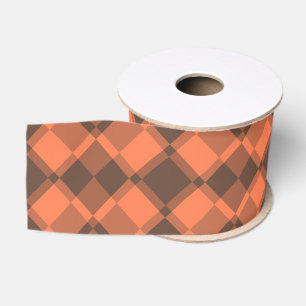 Coral Brown Chequered Argyle Pattern Grosgrain Ribbon