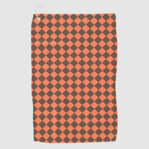 Coral Brown Chequered Diamond Pattern Golf Towel
