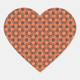 Coral Brown Chequered Diamond Plaid Pattern Heart Sticker