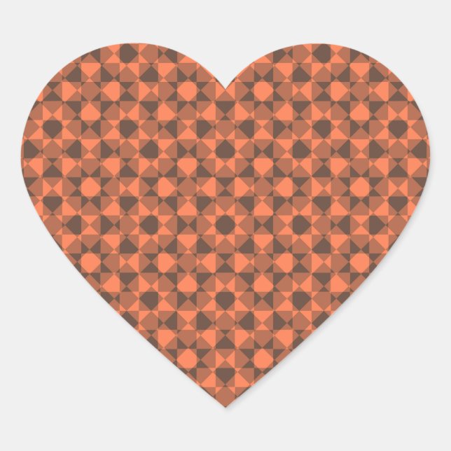 Coral Brown Chequered Diamond Plaid Pattern Heart Sticker (Front)