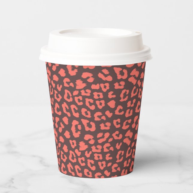 Coral Brown Leopard Print Paper Cups (Front)
