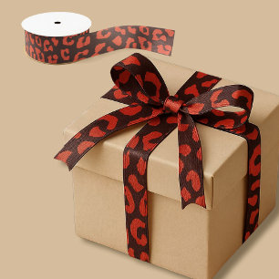 Coral Brown Leopard Print Satin Ribbon