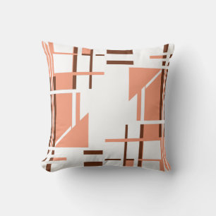 Coral Brown on White Geometric Shapes Lines Design Throw Pillow