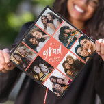 Coral | Brush Script Grad 8 Photo Collage Graduation Cap Topper<br><div class="desc">Celebrate your graduation day in style with a photo collage graduation cap topper! The custom graduation cap topper features "grad" in white painted lettering with a coral background (or colour of your choice) surrounded by 8 of the graduate's favourite photos. Choose photos of your friends, family, pets, etc. Personalize the...</div>