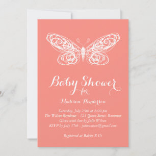 Coral Butterfly Baby Shower Invitation