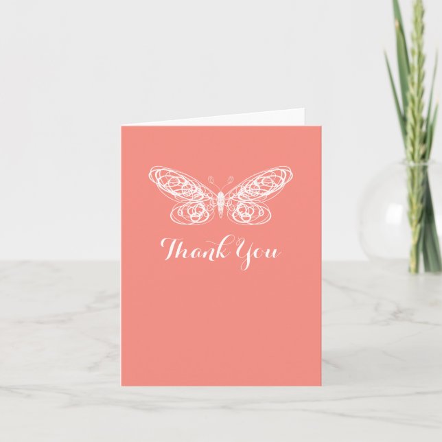 Coral Butterfly Bat Mitzvah Thank You Card (Front)