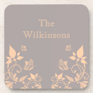 Coral Butterfly Floral Coaster Set