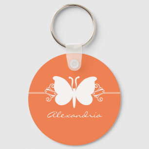 Coral Butterfly Swirls Keychain