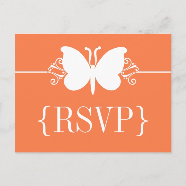 Coral Butterfly Swirls RSVP Postcard (Front)