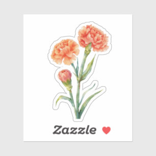Coral Carnation Botanical Watercolor CuLavender