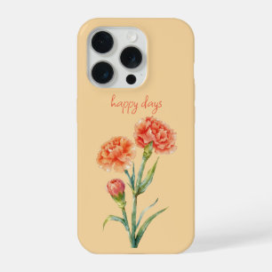Coral Carnation Botanical Watercolor Custom Name iPhone 15 Pro Case
