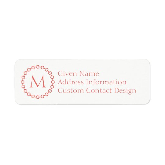Coral Chain Link Ring Circle Monogram Return Address Label