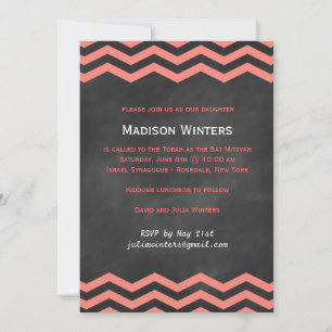 Coral & Chalkboard Chevron Bat Mitzvah Invitation