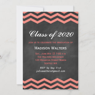 Coral & Chalkboard Graduation Invitation