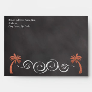 Coral Chalkboard Script Beach Wedding Outer Envelopes