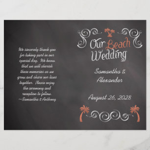Coral Chalkboard Script Beach Wedding Programme