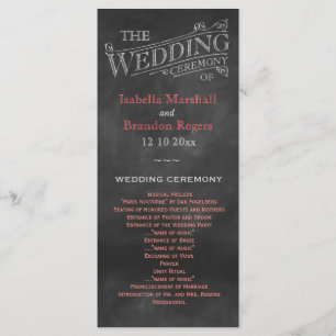 Coral Chalkboard Wedding Program