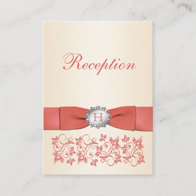 Coral Champagne Floral Wedding Reception Card (Front)