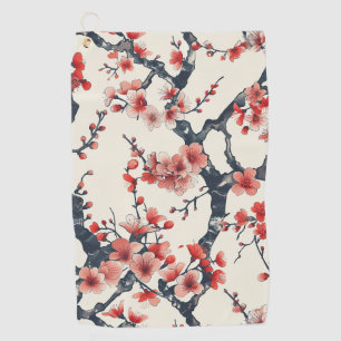 Coral Cherry Blossom Branches Ivory Asian Floral Golf Towel