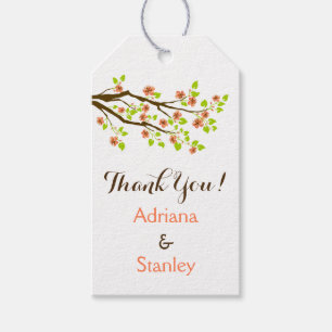 Coral cherry blossoms spring wedding Thank You Gift Tags