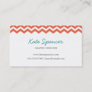 Coral Chevron and Polka Dot Business Card