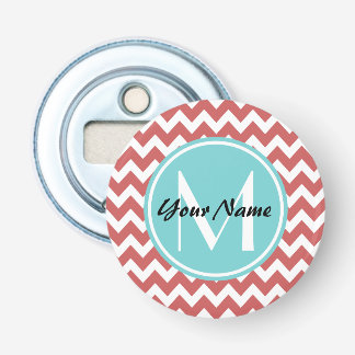 Coral Chevron Aqua Monogram, Personalized Bottle Opener