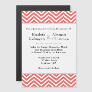 Coral Chevron Magnetic Wedding Invitation