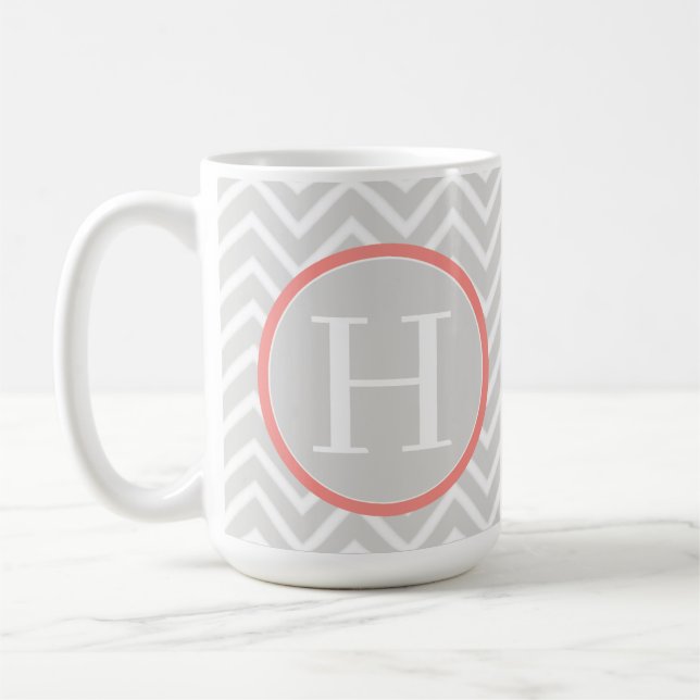 Coral Chevron Monogram Coffee Mug (Left)