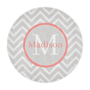 Coral Chevron Monogram Cutting Board