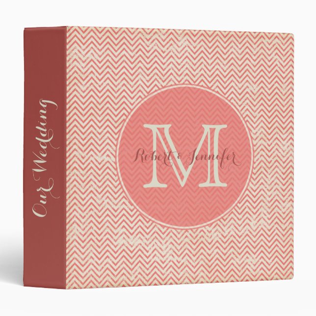 Coral Chevron Monogrammed Wedding Planner Binder (Front/Spine)