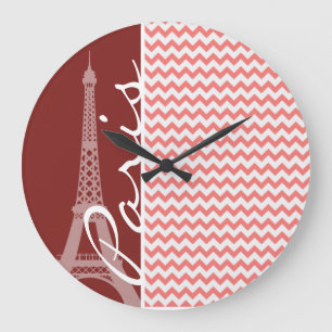 Coral Chevron Pattern; Paris Large Clock