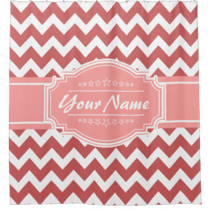Coral Chevron Personalized Shower Curtain #1