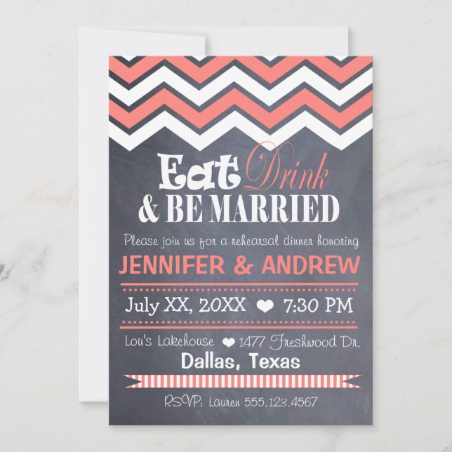 Coral Chevron Rehearsal Invitation (Front)