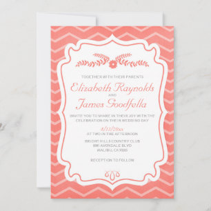 Coral Chevron Stripes Mariage Invitations