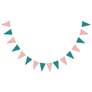 Coral Chevron with Teal Polka Dot Pattern Bunting Flags