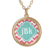 Coral Chevron with Turquoise Centre to Monogram